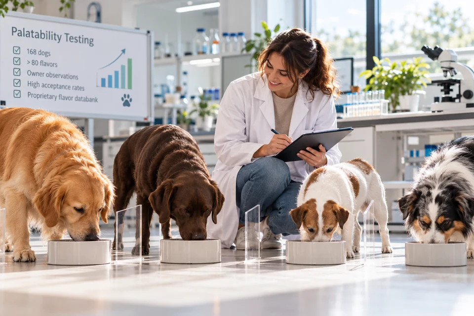 Concept image of a researcher observing dogs at drinking bowls